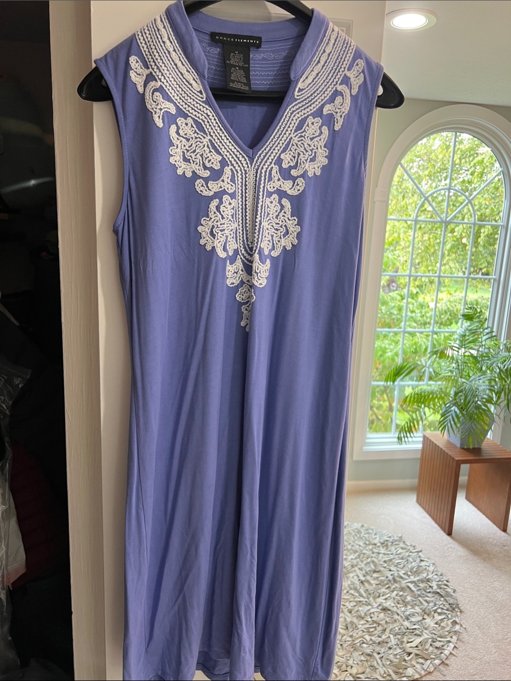 Grace Elements Periwinkle Blue  Sleeveless V-Neck Embroidered Dress
